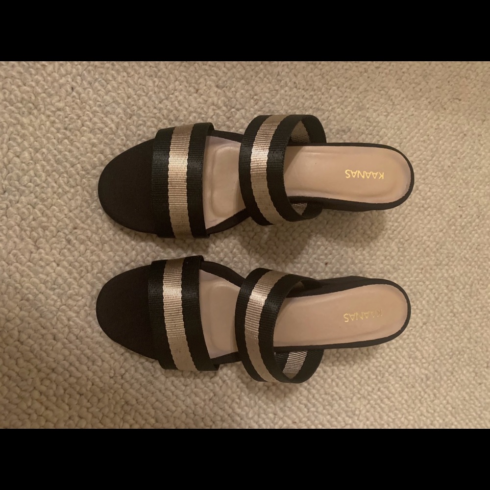 Kaanas sandals.  Black/gold oxford
